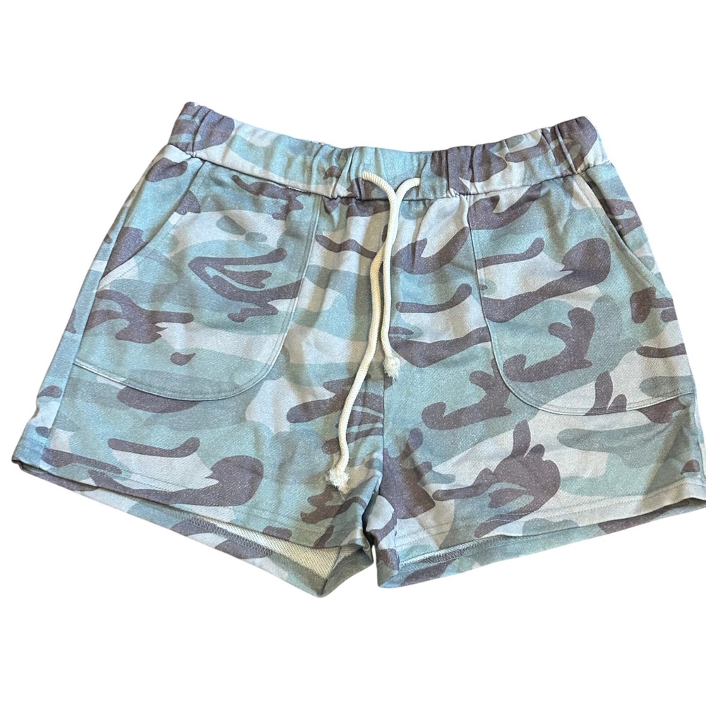 Camo Print‎ Lounge Shorts Drawstring Waist Casual Comfy Blue Gray Medium